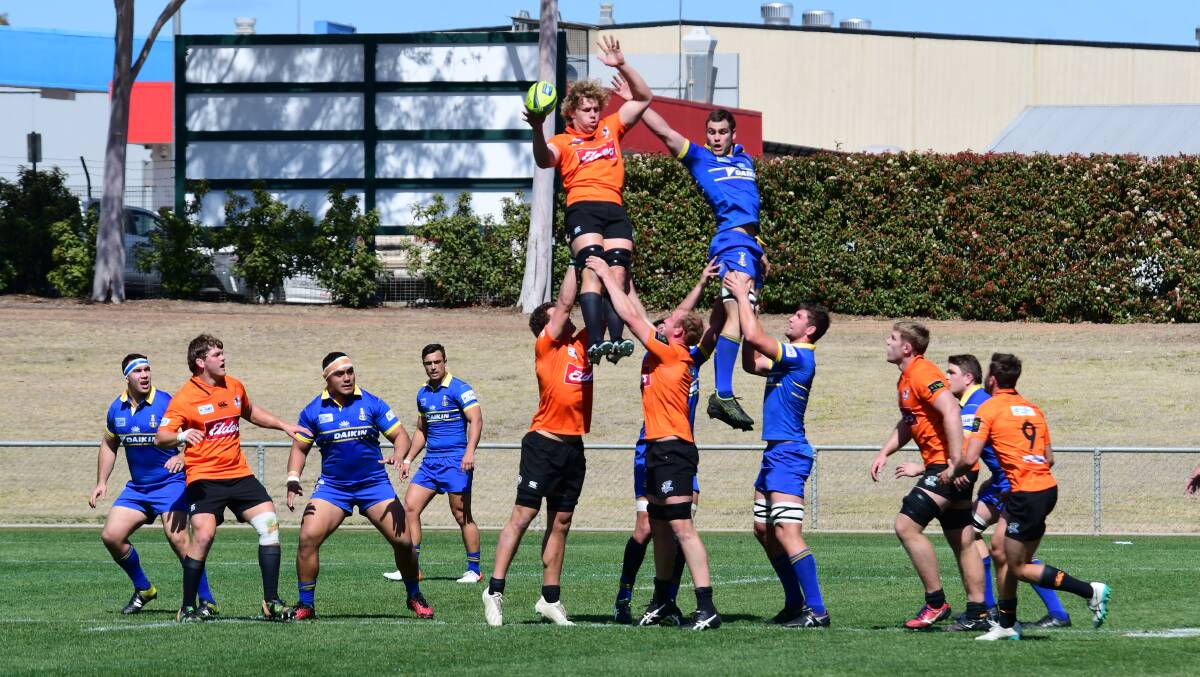 Reaching out: Ned Hanigan claims a line out for the NSW Country Eagles. Picture: Belinda Soole.