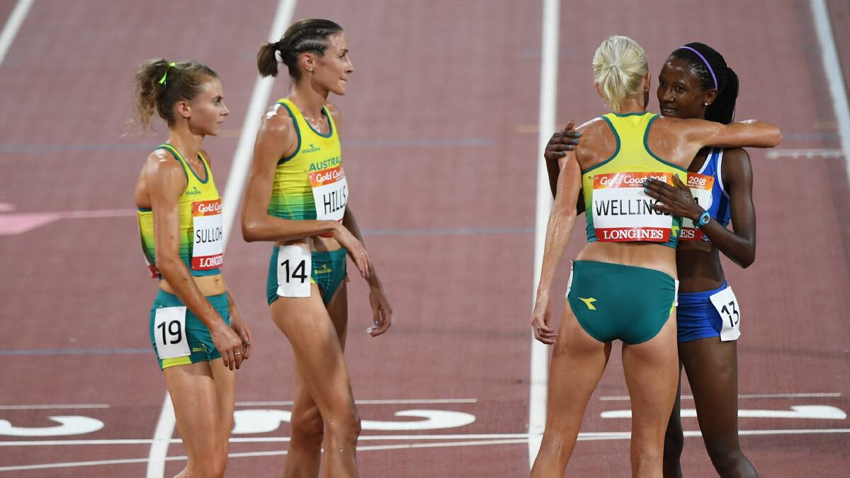 Significant moment: Madeline Hills made headlines after the 10,000m race at the Commonwealth Games. Picture: AAP Image/Dean Lewins.