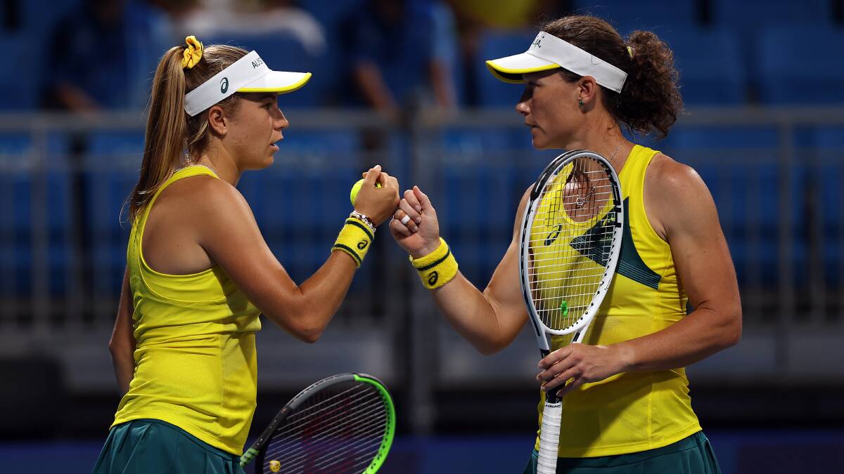 Winning duo: Ellen Perez and Sam Stosur have found form in the women's doubles competition at the Tokyo Olympics. Picture: Clive Brunskill/Getty Images.