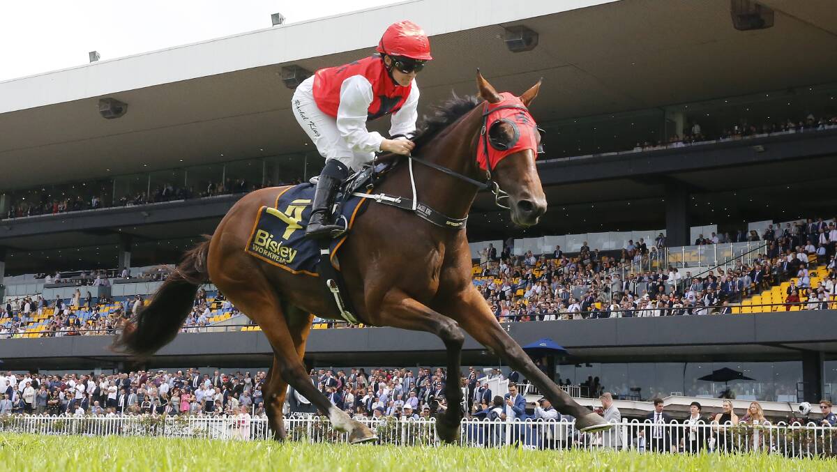 Flying finish: Rachel King steers Monegal to a comfortable victory at Rosehill Gardens on Saturday. Picture: Mark Evans/Getty Images