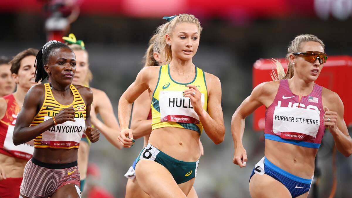 Working hard: Jessica Hull racing in the women's 1500m final on Friday night. Picture: Matthias Hangst/Getty Images