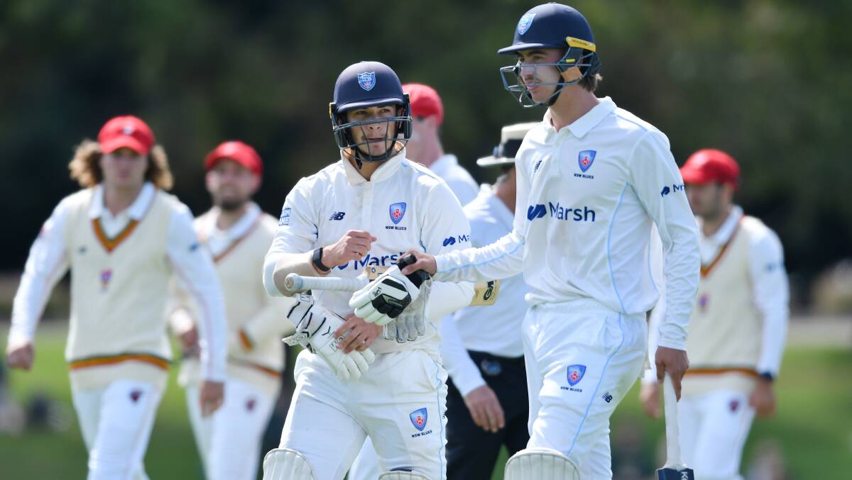 Feeling comfortable: Blake Nikitaras (right) was impressive in his Sheffield Shield debut for the NSW Blues. Picture: Mark Brake/Getty Images