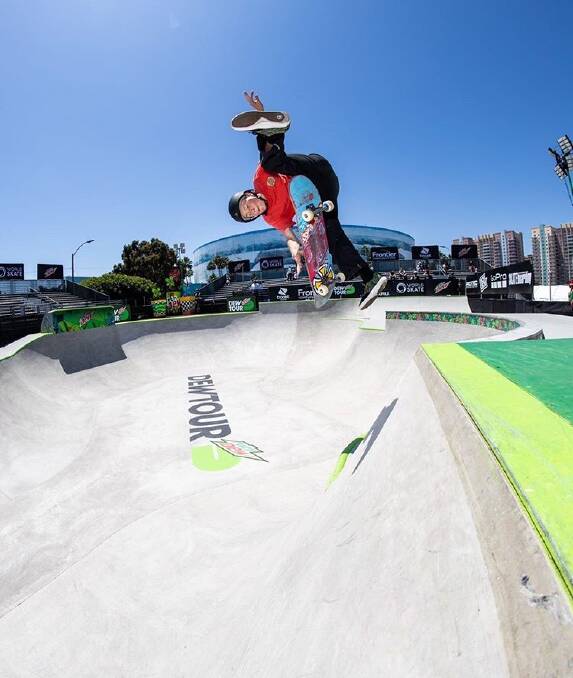 Air time: Kieran Woolley competes at the Dew Tour event in California. 