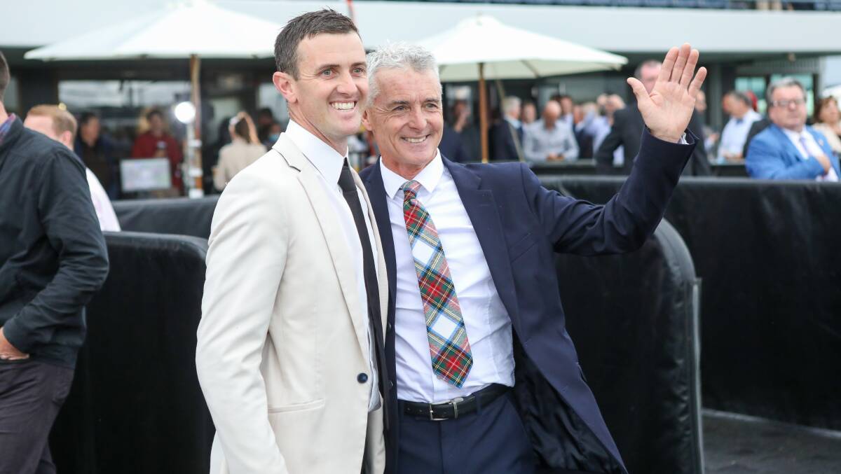 Emotional scenes: Luke (left) and Robert Price celebrate their victory in The Gong at Kembla Grange. Picture: Adam McLean