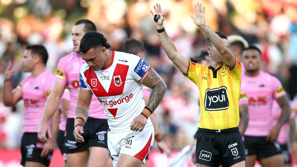 Turning point: Jaydn Su'A is sent to the sin bin on Friday night. He was not charged by the match-review committee. Picture: Getty Images