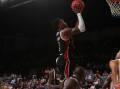Aiming high: Hawks star Antonius Cleveland soars through the air. Picture: Sylvia Liber