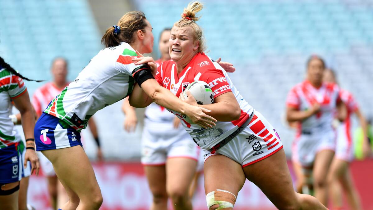 Leading the charge: Nineteen-year-old Dragons prop Ellie Johnston. Picture: NRL Imagery/Gregg Porteous.