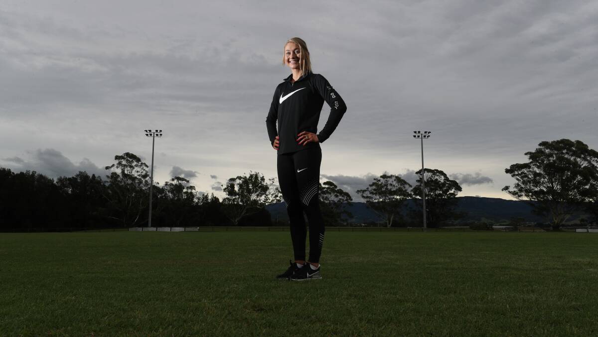 Home: Jessica Hull at Croome Road Athletics Track, the venue where she fell in love with running. Picture: Robert Peet