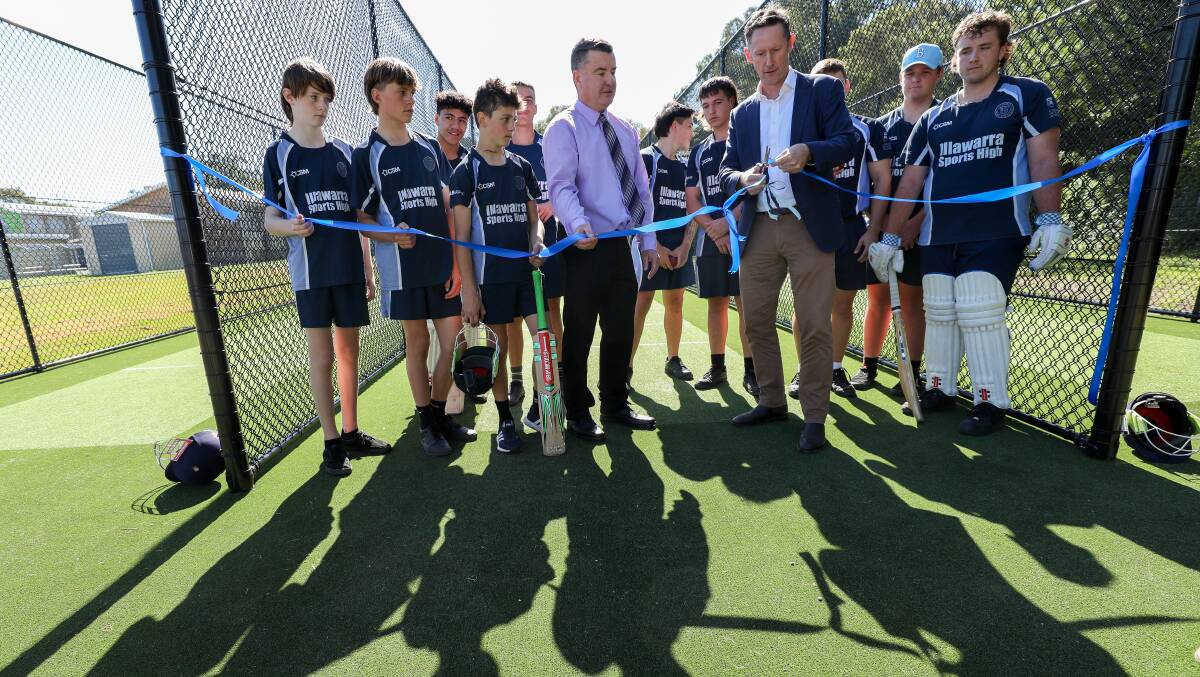 Free to play: MP Stephen Jones cuts the ribbon on the new cricket nets at Illawarra Sports High. Picture: Adam McLean