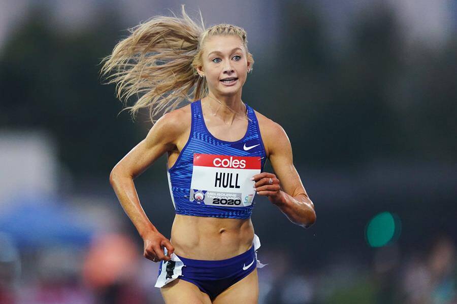 National champion: Jessica Hull takes out the Australian 5000 metre title in February. Picture: Athletics Australia. 
