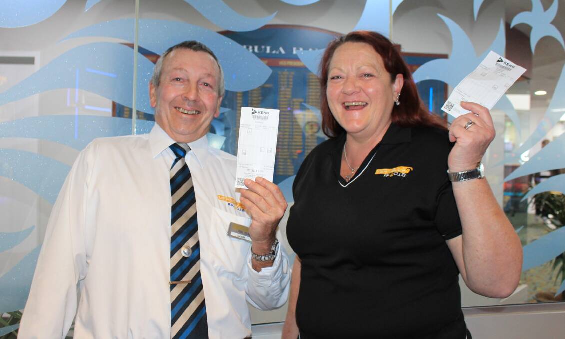 Lucky charmers: Garry Innes has been on duty and Ann McMichael has sold the Keno ticket for the last three big jackpot wins at the RSL Club.