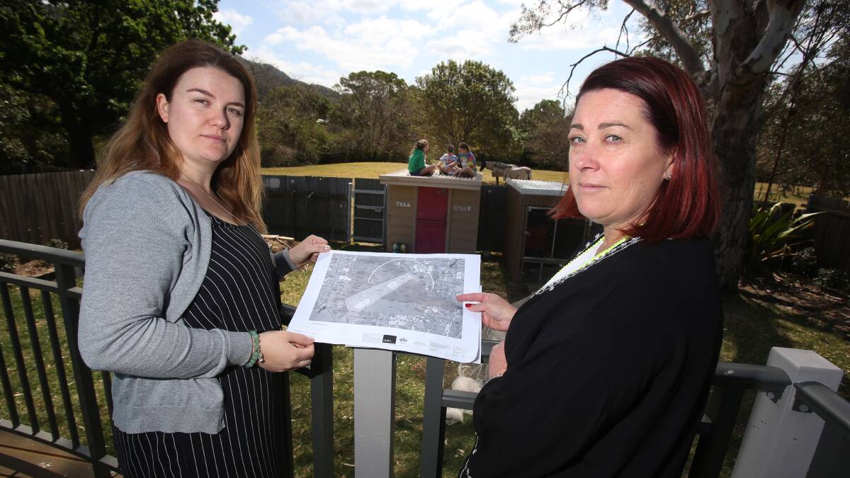 'Absolutely horrified': Tarrawanna neighbours Rachel Wallis and Michelle Morton are objecting to plans for two unit blocks to be built at the back of their houses. Picture: Robert Peet.