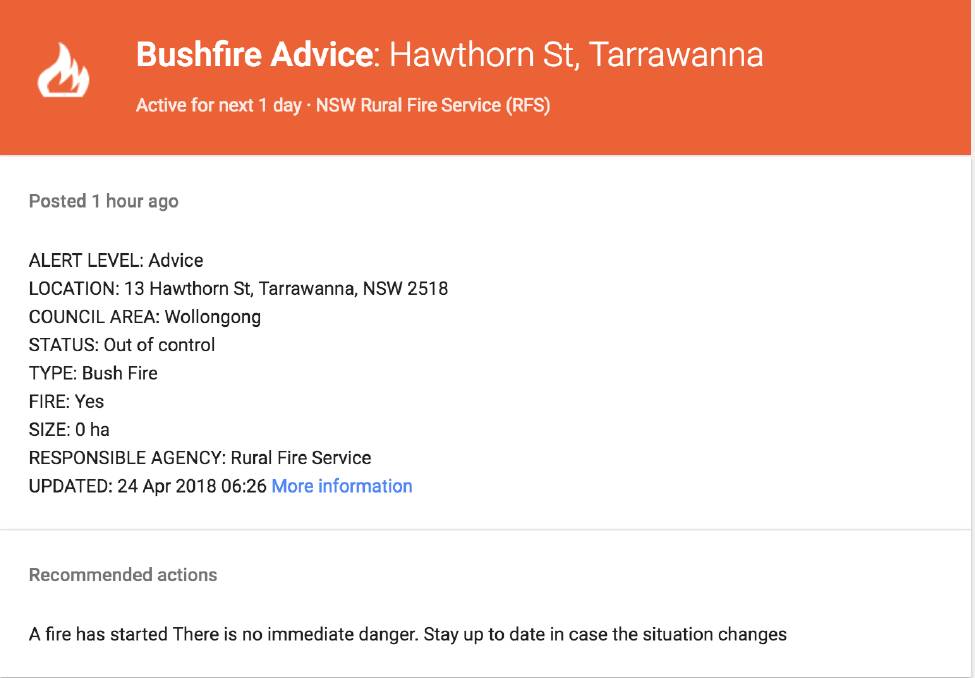 Smoke blankets northern Illawarra due to bushfire at Tarrawanna