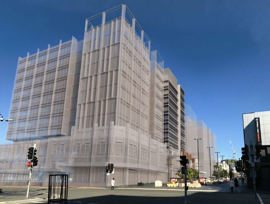 In plans with Wollongong City Council, a development company named Triple One Crown has lodged a proposal for an office building with ground floor retail space and basement parking. If approved, it will be built in place of the 1970s office building which houses Nikolovski Lawyers and the late 19th to early 20th century "Kembla Chambers" shopfront between 111 to 119 Crown Street.