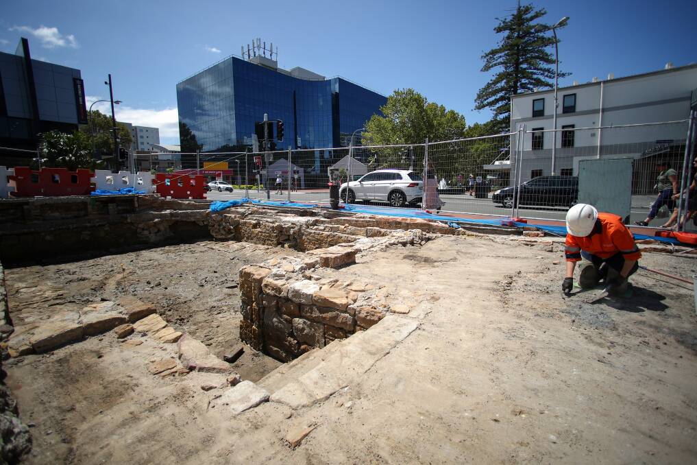 The cellar of the 1850s wine store Hayles Brothers, which then went on to become the second office of the Illawarra Mercury, has been unearthed in a new archaeological dig. Picture: Adam McLean.