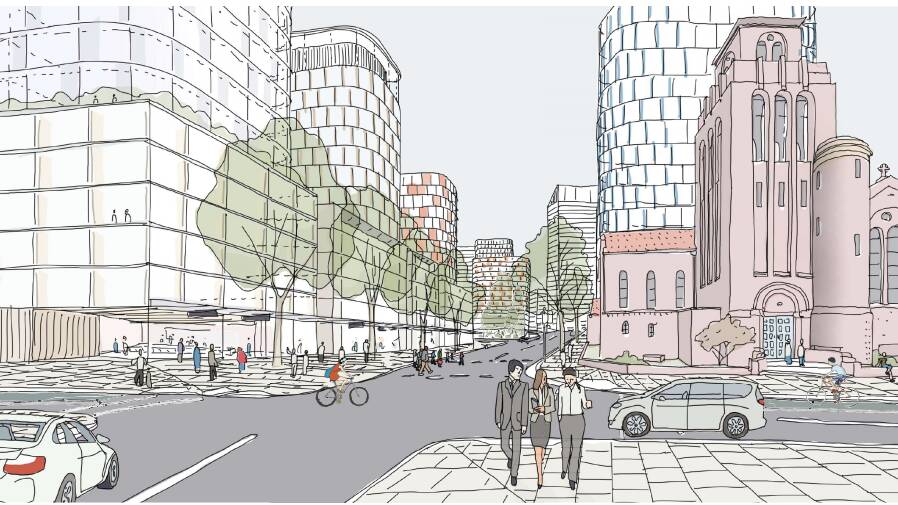 Artist's impression of the future of Burelli Street, filled with office towers. Picture: Wollongong council. 