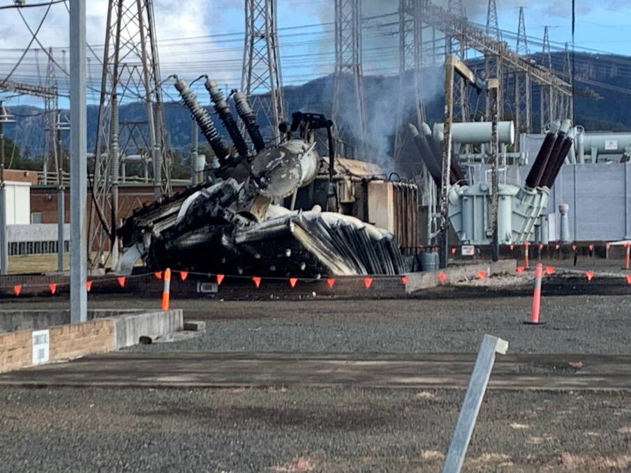 The transformer which caught alight was one of four at the Dapto substation. Image: Fire and Rescue NSW.