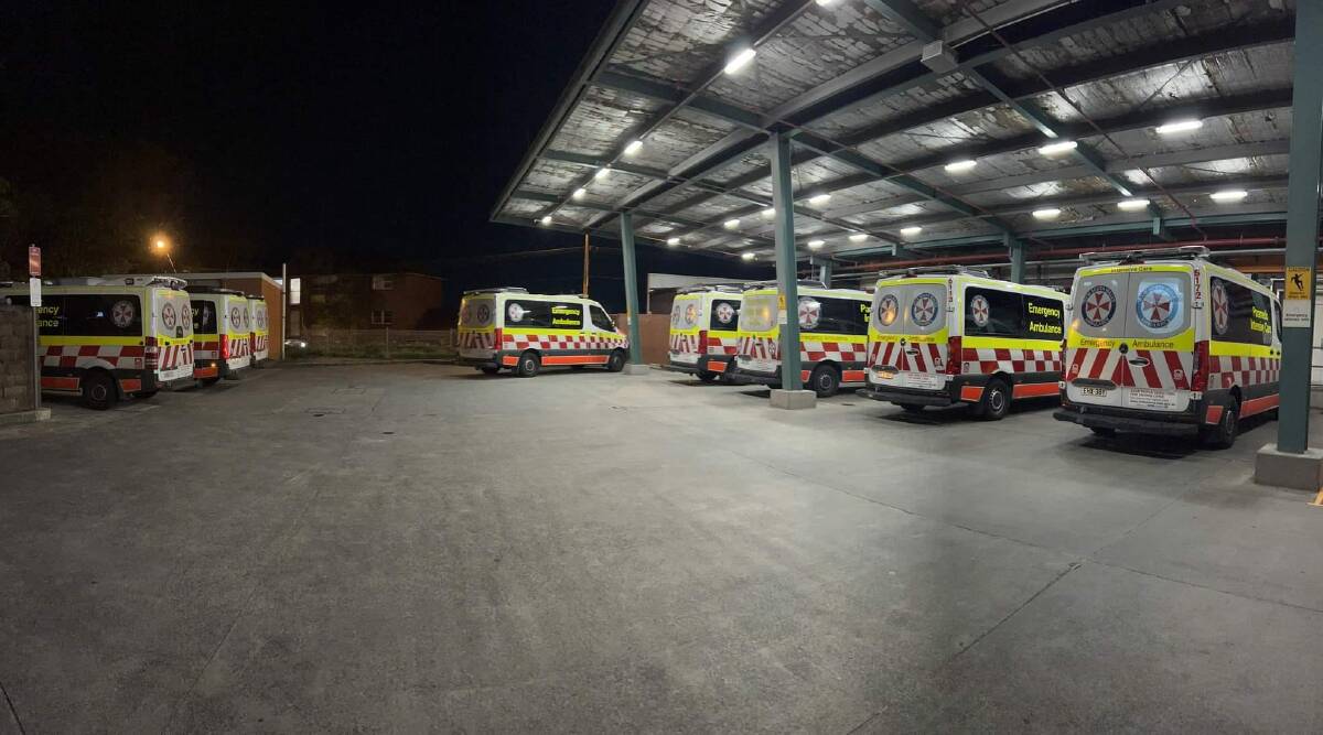 Ambulances stuck outside Wollongong Hospital on Monday night. Picture: Illawarra-Shoalhaven branch Health Services Union.