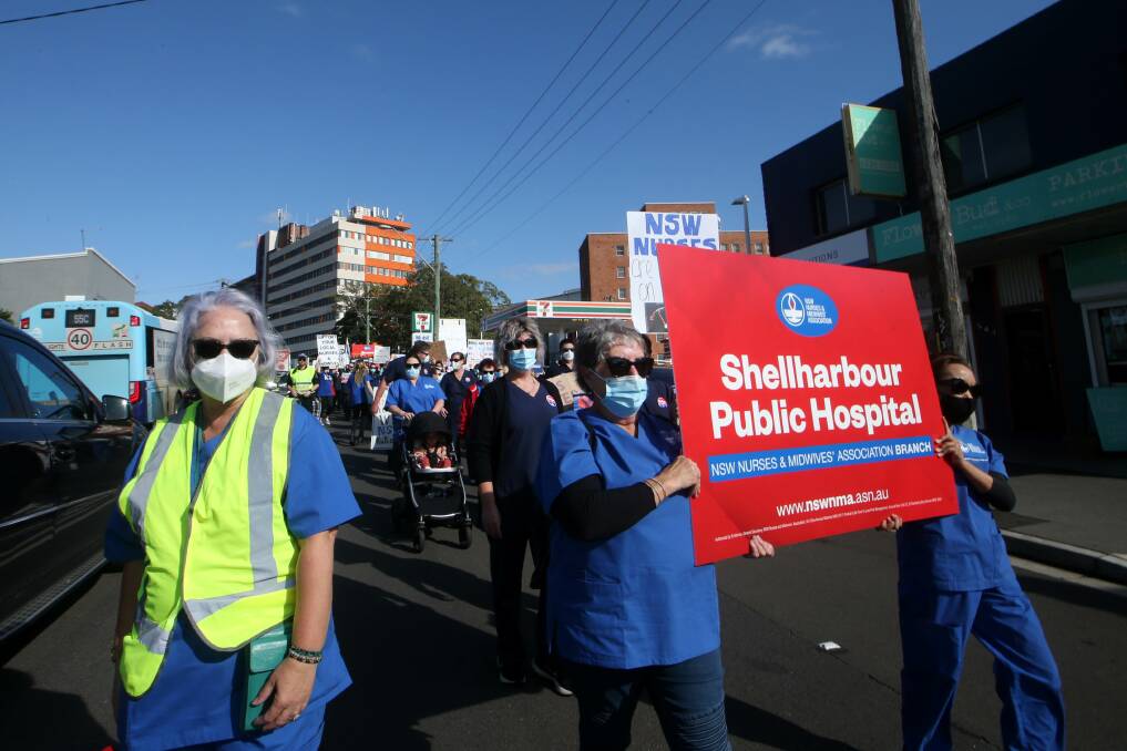 Shellharbour nurses joined rallies in Wollongong last year (pictured), and will gather outside their own ED at the end of night shift to highlight their staffing concerns. 