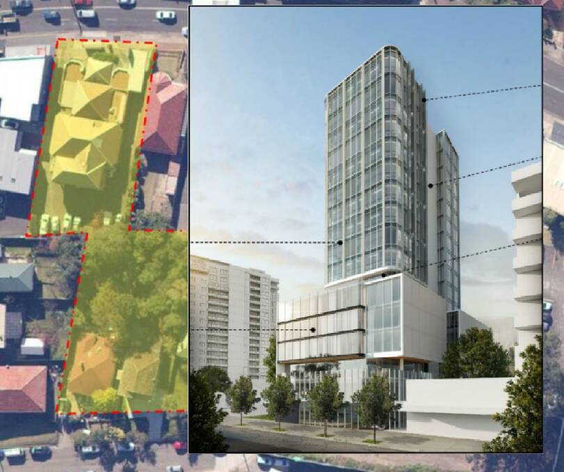 Crown Street rising: The 17-storey Crown Street building will adjoin a 65-unit residential tower (pictured right) on Parkinson Street. Images: MMJ Wollongong.