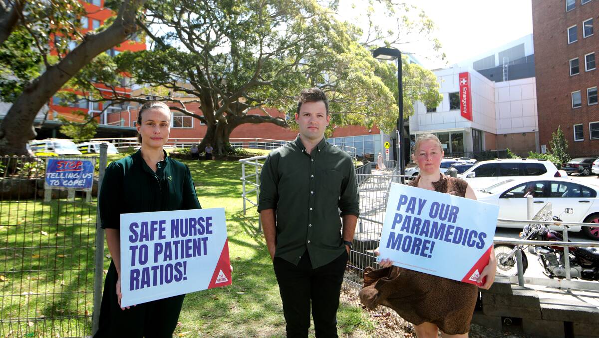 Greens candidates Amanda Cohn, Kit Docker and Cath Blakey talking nurse-patient ratios ahead of the election. Picture: Sylvia Liber.