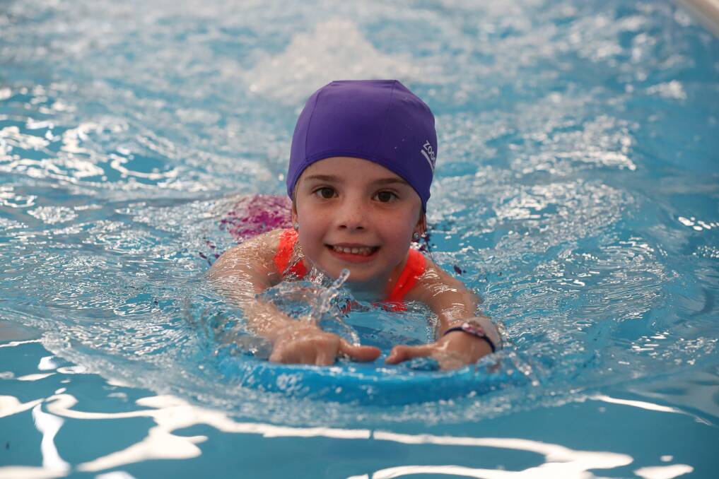 Six-year-old Ella Kalyvas will be taking part in the MS Mega Swim on Saturday. Picture by Robert Peet.