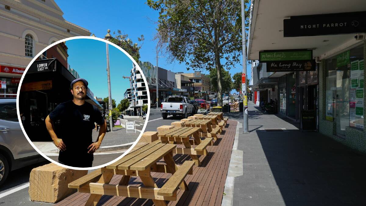 Teesh Krishnayya, who owns Lower East Cafe, is pleading with Wollongong council to replace parking spaces outside his eatery. Pictures by Wesley Lonergan.