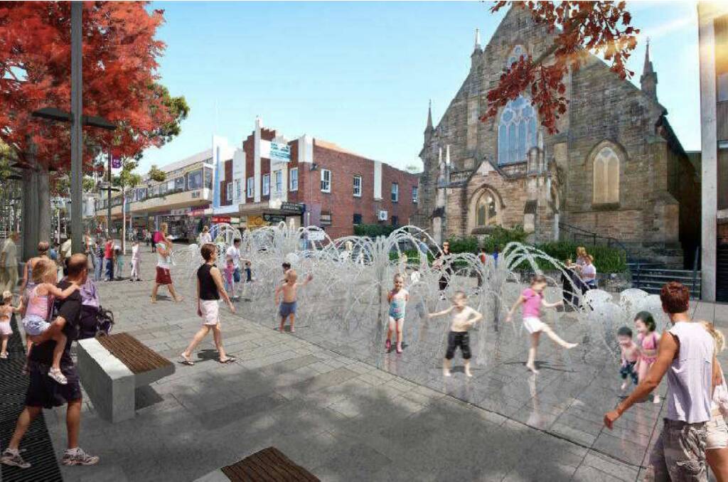 The April 2011 mall design summary contained this artists impression of a water play area, which was eventually scrapped due to community concerns.