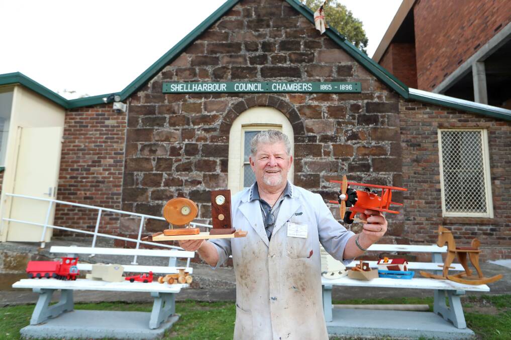 Unique gifts: Shellharbour men's shed president Peter Jacobson said he hoped the toys would find good homes with Illawarra children. Picture: Sylvia Liber.