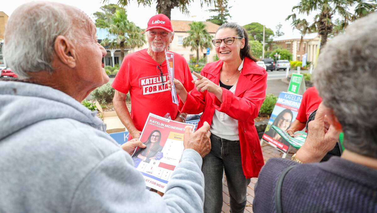 Labor's Katelin McInerney, with her father Paul at the Kiama pre-polls, hopes to unseat popular incumbent Gareth Ward. Picture by Adam McLean.