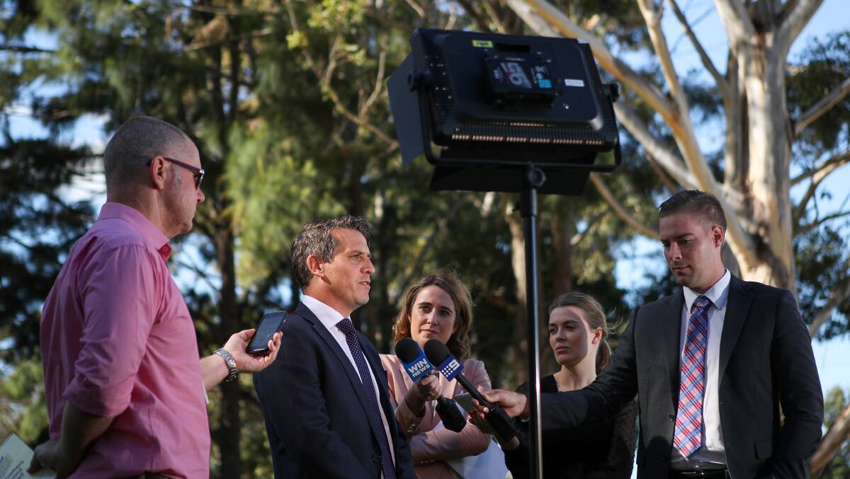 Keira MP Ryan Park speaking to media about the NSW Labor leadership, when he decided not to put up his hand for the spot in 2019. Photo by Adam McLean.