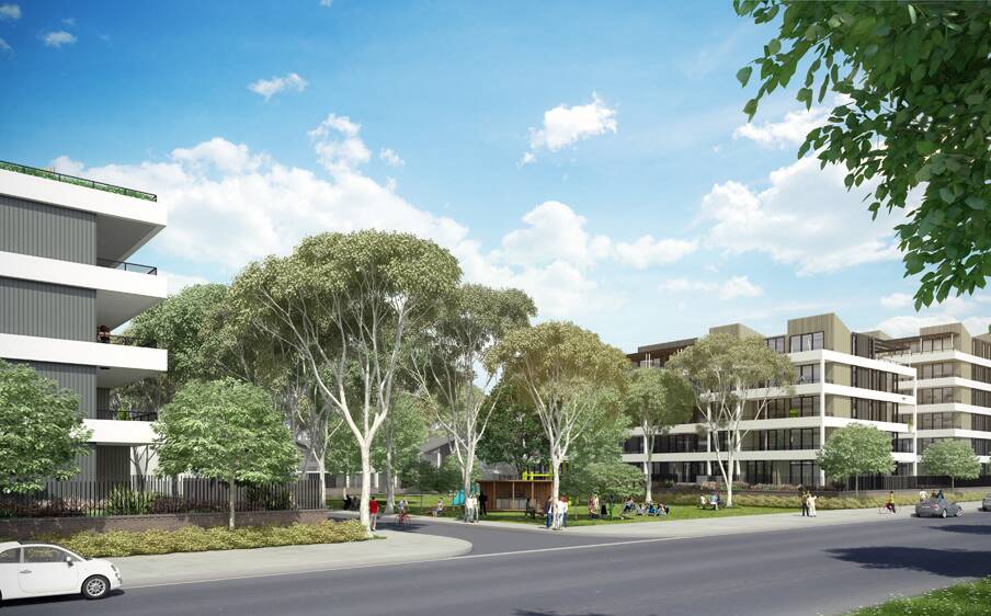 Artist's impression: The 159-home complex on the former Dapto Public School site at Byamee Street will have buildings up to six storeys high.