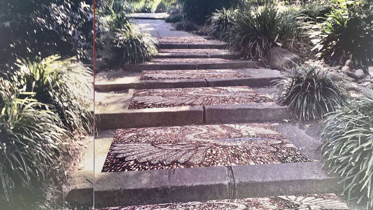 An artist's impression of the art covered steps within the garden.