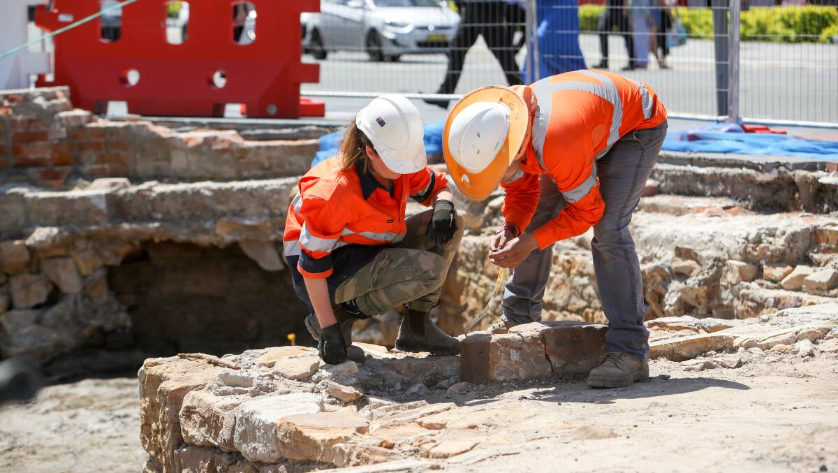 A team from Austral Archaeology will be working on the Crown Street Mall site until at least mid-March. Picture: Adam McLean.