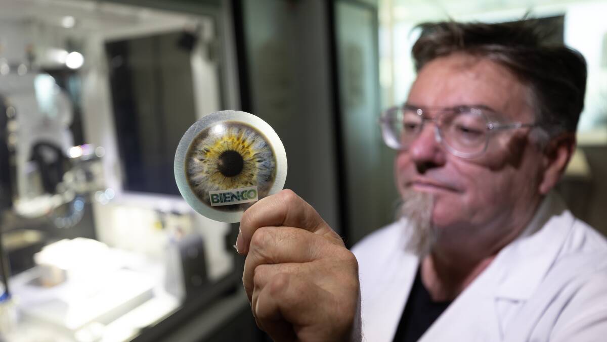 Distinguished Professor Gordon Wallace with a model of the cornea, which his team is working to synthetically reproduce in their Wollongong lab. Picture by Adam McLean