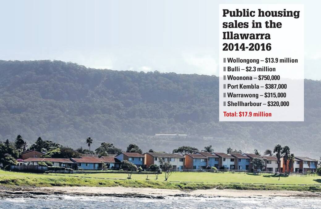 Prime position: A public housing cluster at Bellambi Point is among the waterfront areas some Illawarra residents believe should be sold. Inset: Sell-off figures from 2014-15 and 2015-16 financial years.