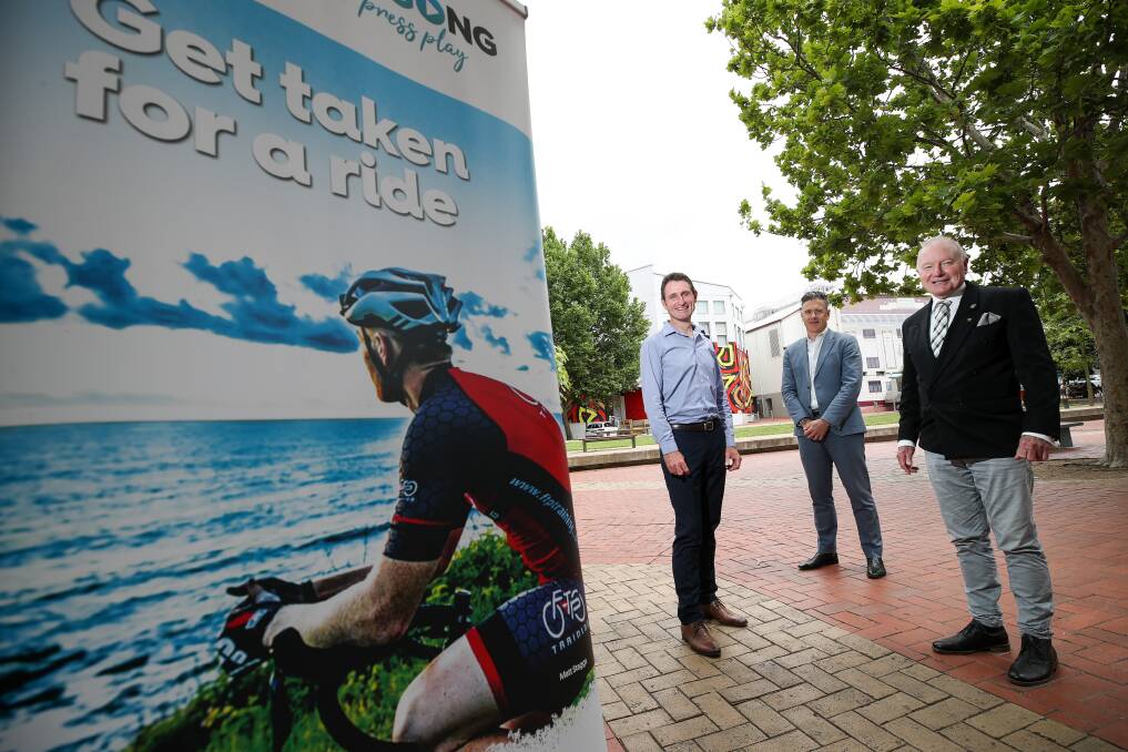 'A real coup': Destination Wollongong major events manager Jeremy Wilshire, Illawarra Cycling Club's Simon Kersten and Wollongong Lord Mayor Gordon Bradbery have wlecomed the events. Picture: Adam McLean