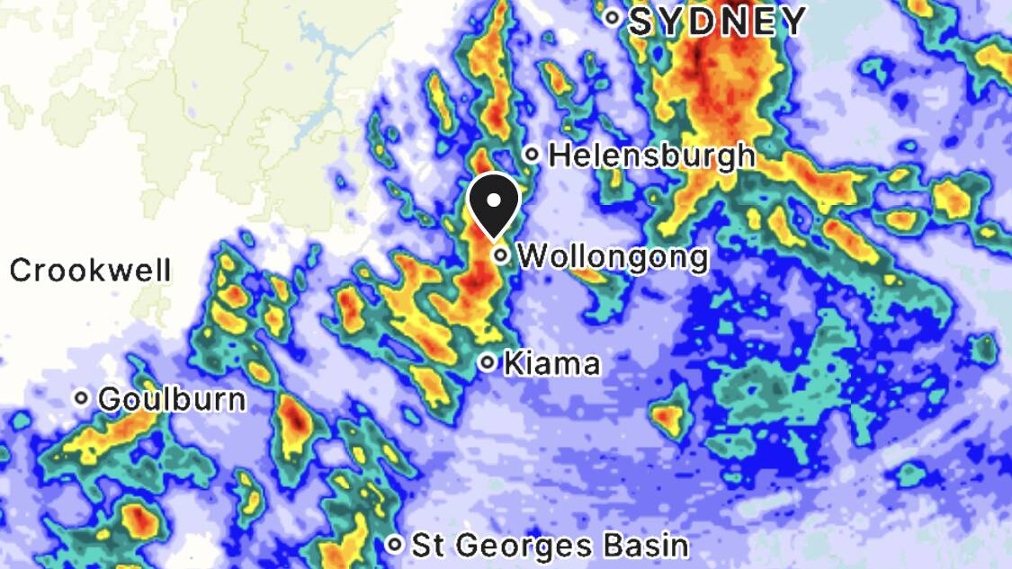 The rain radar over Wollongong at 8.30 - when almost 40mm of rain fell in half an hour.