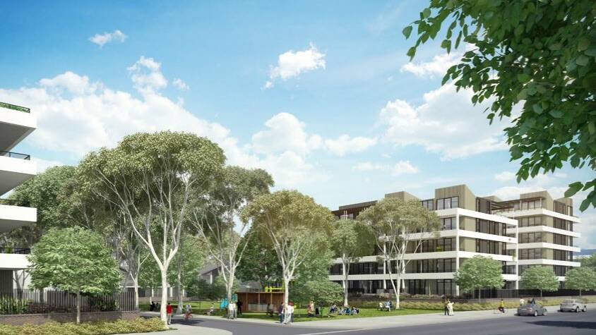 Artist's impression: The huge social and affordable complex on the former Dapto Public School site at Byamee Street will have buildings up to six storeys high.
