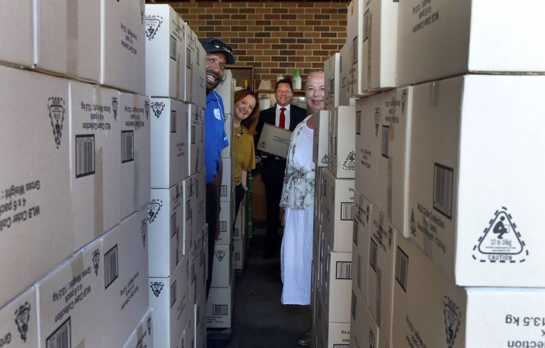 Originally the care packages were going to be small, but the gift of 11 pallets containing 1200 large boxes was made possible thanks to a $70,000 donation of goods from Good360. Picture: Robert Peet.