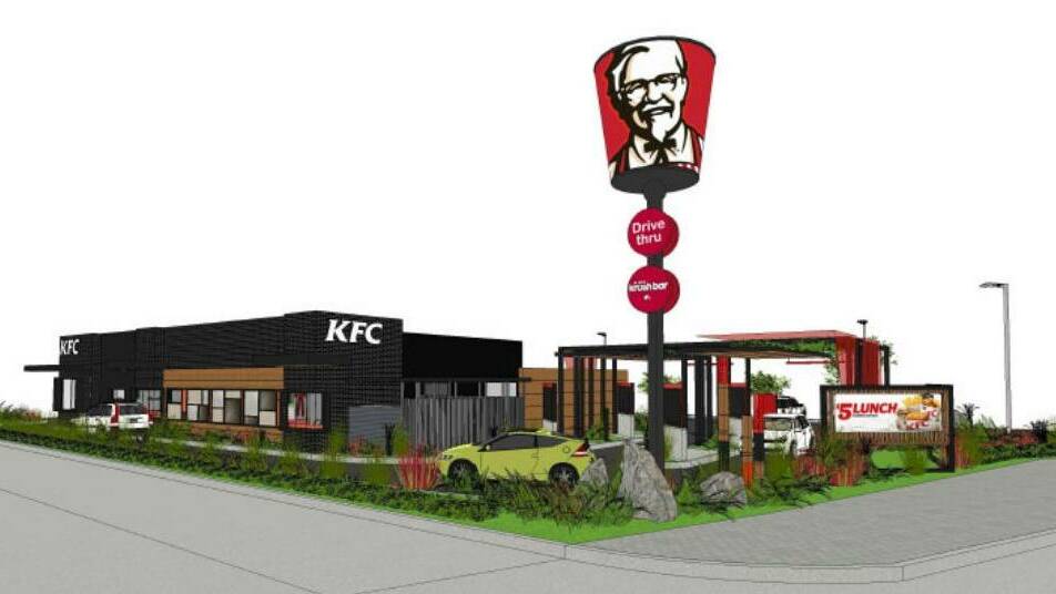An image from a heritage report attached to KFC's amended June plans showing proposed food chain from the Princes Highway, from the direction of the Bulli Conservation Area.