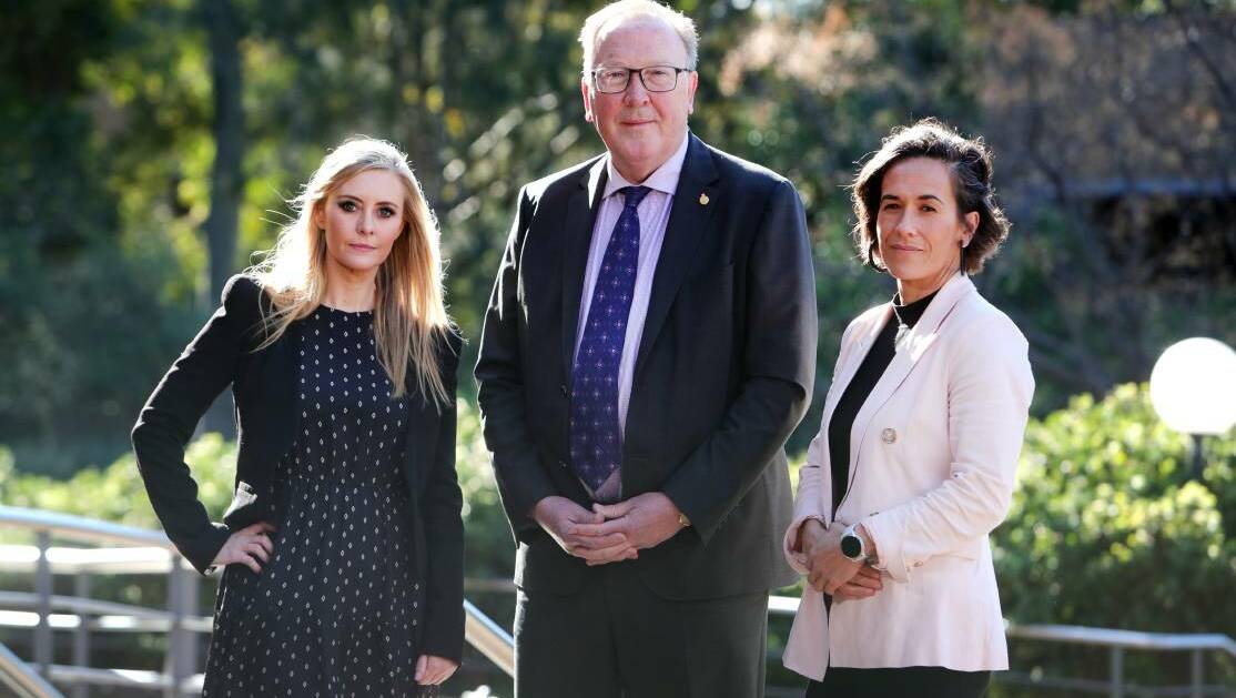 NSW Upper House MP Emma Hurst, Bega MP and NSW Parliamentary Secretary for Health and Regional Health Dr Michael Holland, and President of Better Births Illawarra Giselle Coromandel. Picture by Sylvia Liber