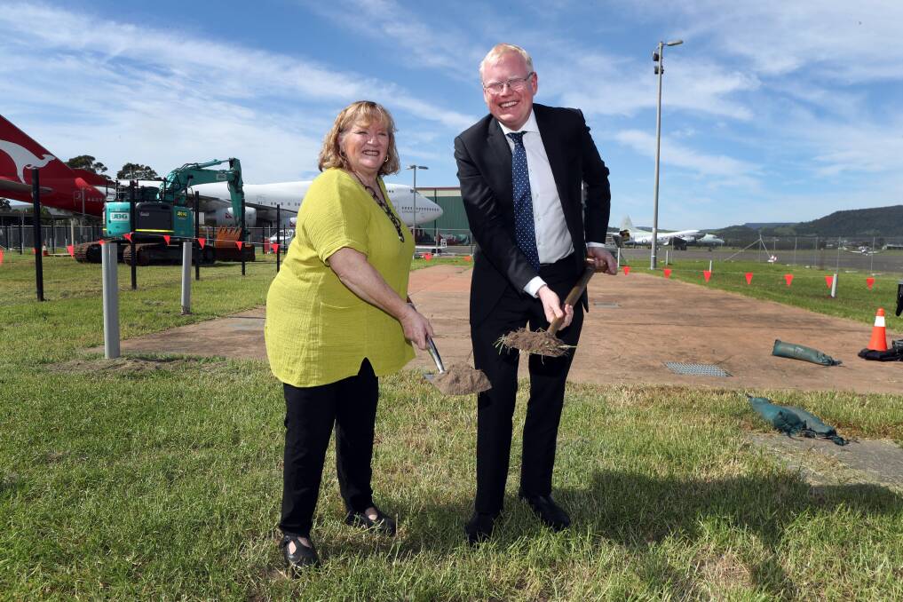 Joint project: Shellharbour mayor Marianne Saliba and Kiama MP Gareth Ward marked the start of construction on the airport upgrade. Picture: Robert Peet.