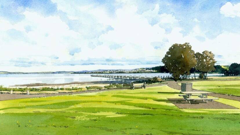 Changing landscapes: An artist's impression of the view from Kanahooka across Lake Illawarra to the hills at Tallawarra, where the 'North Shore' precinct of the development will be located.