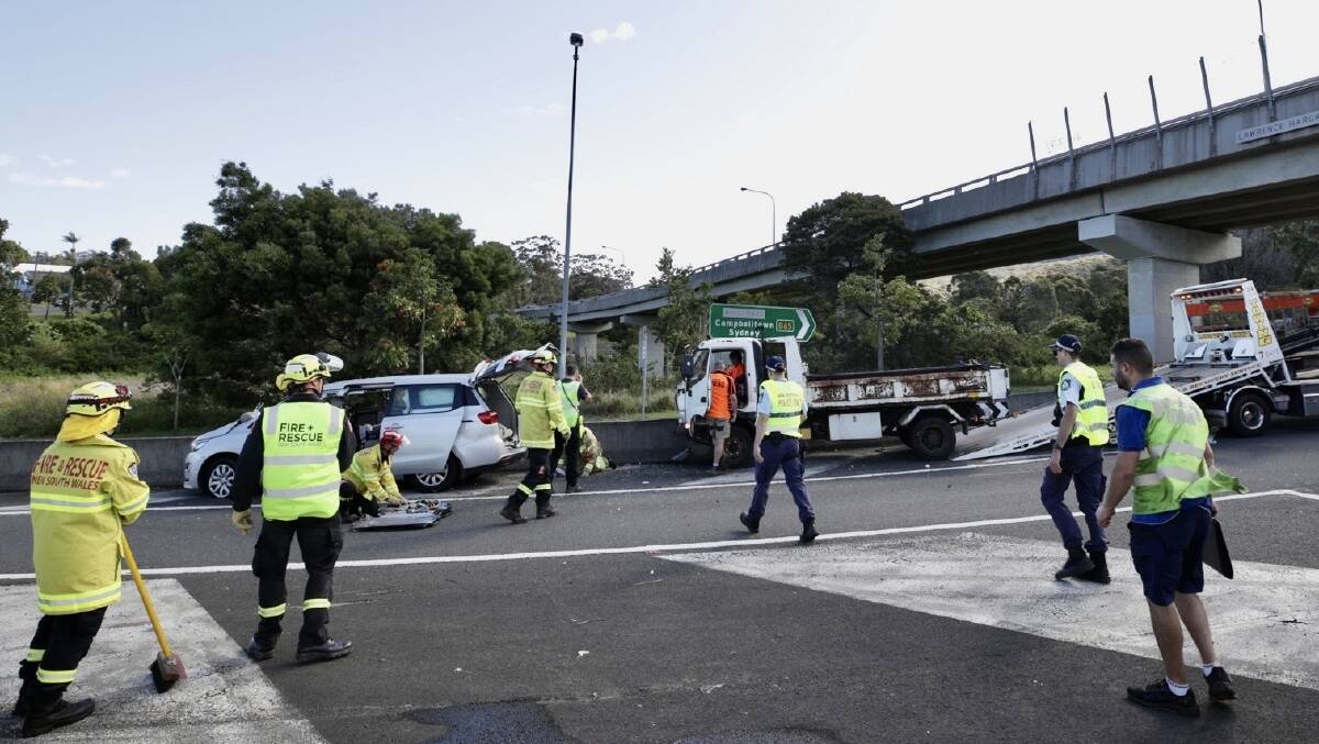 The scene of an accident at the bottom of Bulli Pass on Monday afternoon. Picture by Adam McLean.