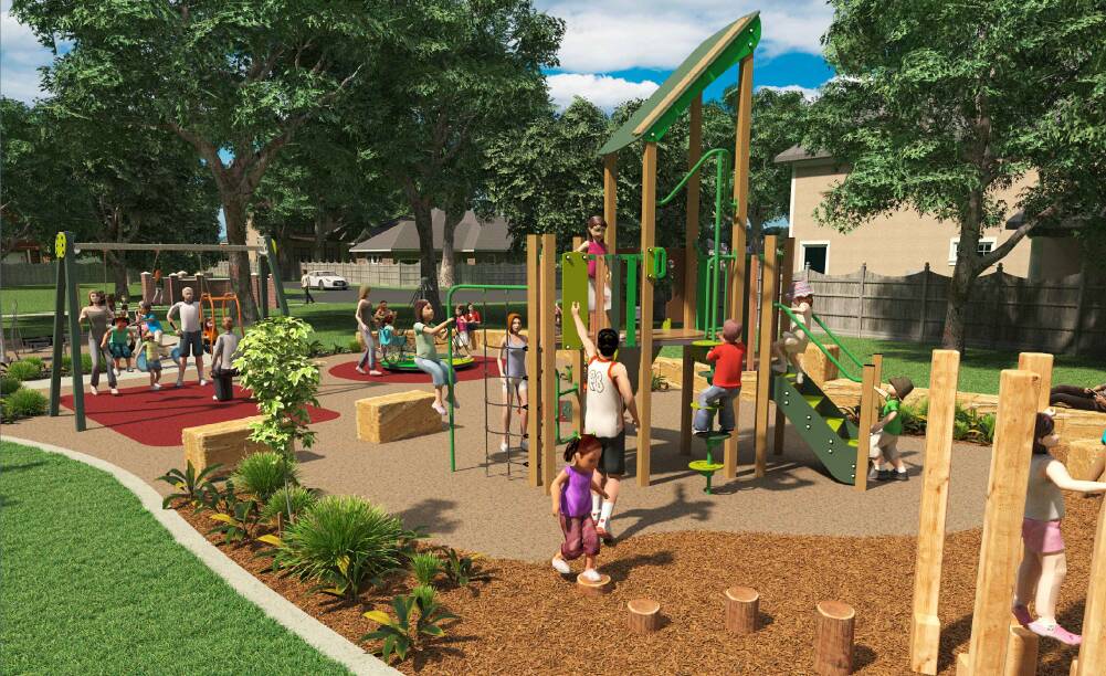 Construction starting: The Collins Reserve playground will have equipment for people of all ages, including play elements, fitness equipment, accessible paths and a sensory garden. Picture: Shellharbour City Council.