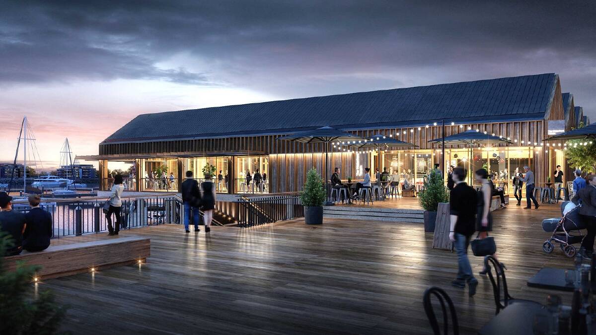Waterfront tavern: The future tourism hot spot will cantilever over the new public boardwalk and marina. Picture: Shellharbour council/Frasers.