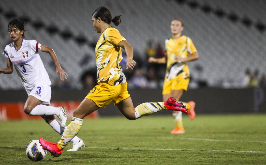 Matildas taking on Chinese Taipei in the Olympic qualifier at Campbelltown Stadium in 2020. Picture by Simon Bennett