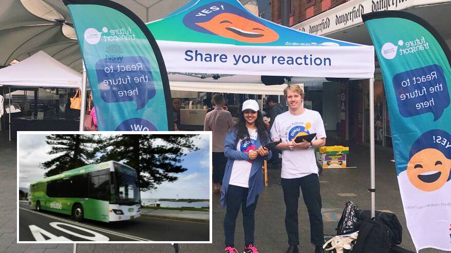 The Future Transport stand in Bondi this week: Wollongong residents are invited to "react to the future" of transport" (which will not include a free shuttle, apparently) in Crown Street Mall on Monday. Picture: Twitter.