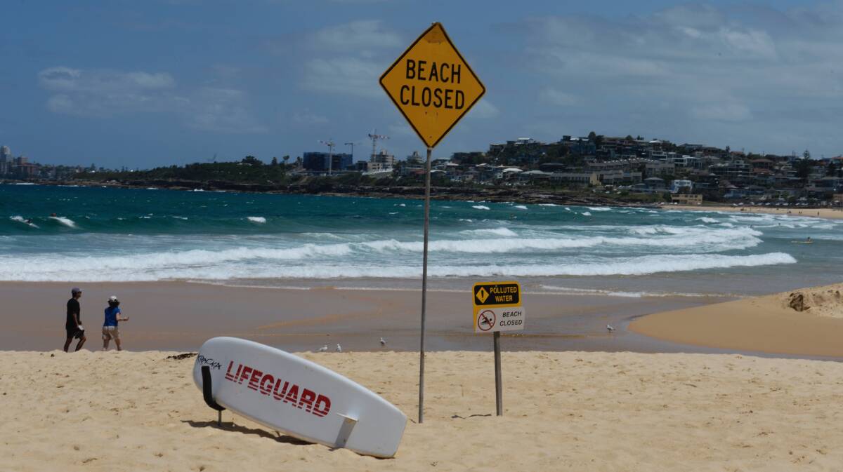 Polluted effluent has led to the closure of many of Sydney’s beaches, and prompted a warning to "take care" at three Illawarra swimming spots. Picture: Nick Moir.